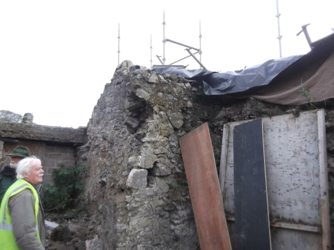 ￼<br /> Loose masonry abutment at inner side of wall before works.being inspected by project Conservation Consultant.