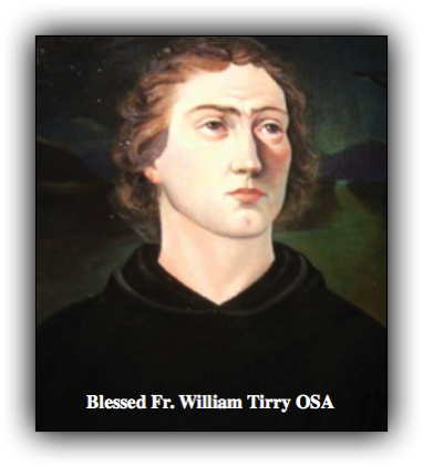 Blessed Fr William Tirry
Fr William Tirry was appointed Prior in 1652. In January the following year a proclamation was published charging ‘all priests, friars, bishops and other cler- gy who derive their authority from the See Apostolic of the Pope of Rome, to depart out of the Kingdom of Ireland under pain of death, within 40 days.’ Fr Tirry went into hiding in the ruined friary. He was arrested on Holy Saturday 1654 and executed, wearing his Augustinian habit, in the market place in Clon- mel on 12 May 1654. He was beatified by Pope John Paul II in 1992. His body is believed to lie within the grounds of the friary.